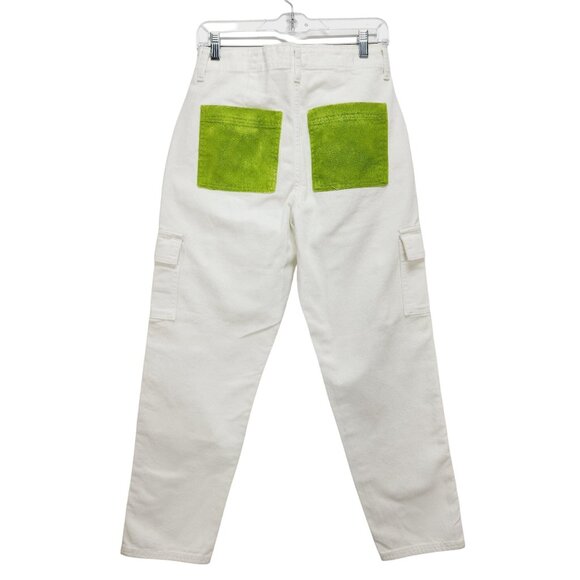 Albina Dotti cargo jeans Womens 2/R White  With Green Back Pockets - Picture 2 of 12